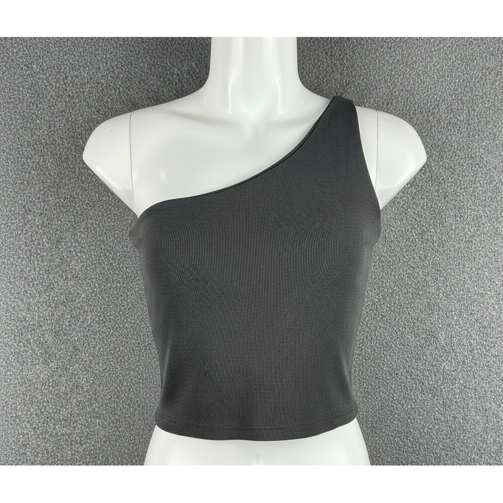 Cotton On Women's Stretch One Shoulder Cropped Tank Ribbed Medium‎ Gray Trendy